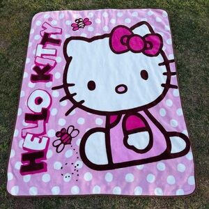Sanrio Hello Kitty Soft Plush Blanket Throw Pink Brown Polka Dot Bees Cozy 50x58